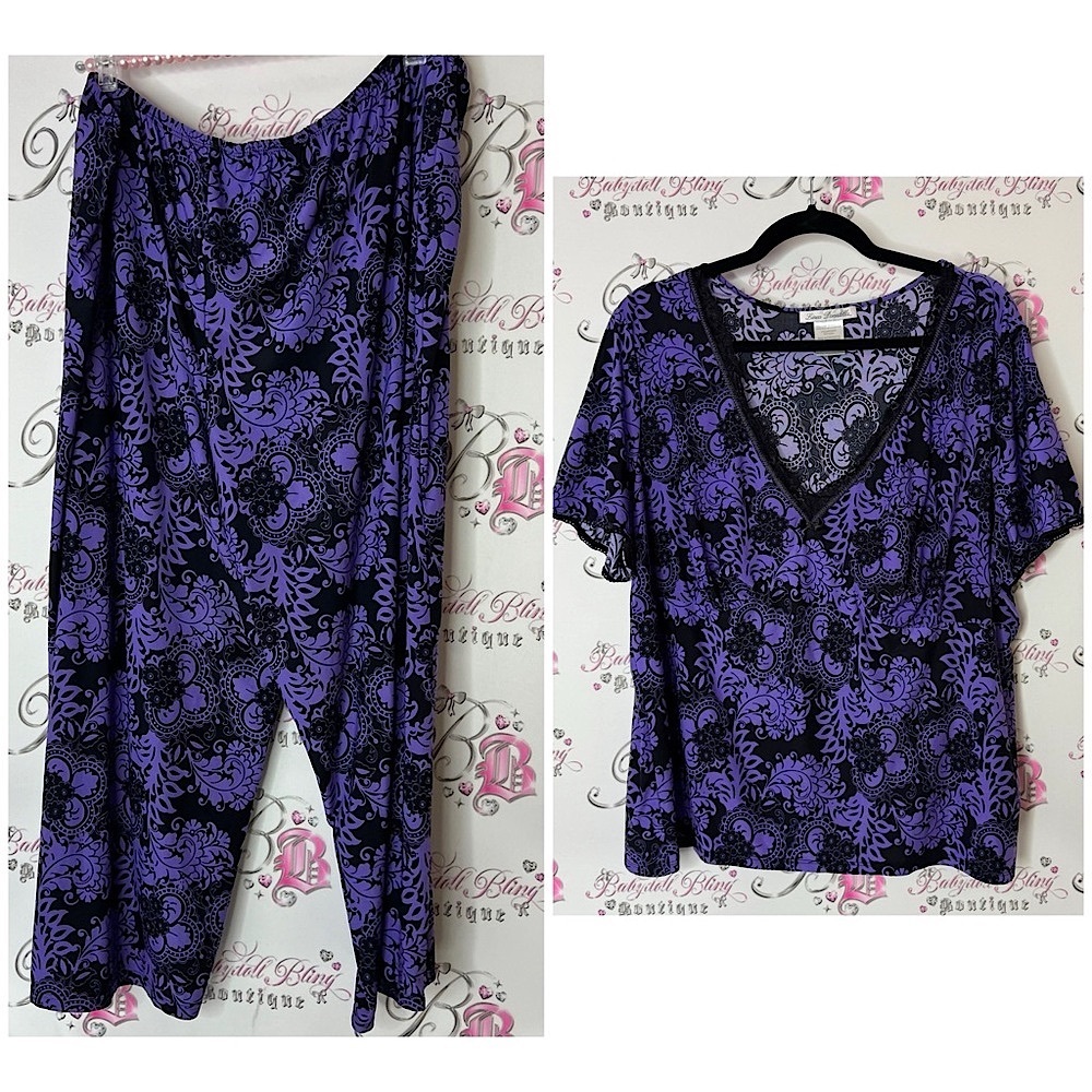 Linea Donatella set 2 piece top and pants Chic Purple Floral Women's Pajama Set